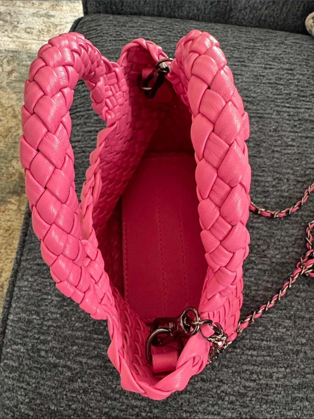 Woven Mini Tote Bag in Hot Pink